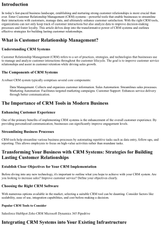 Transforming Your Business with CRM Systems: Strategies for Building Lasting Cus