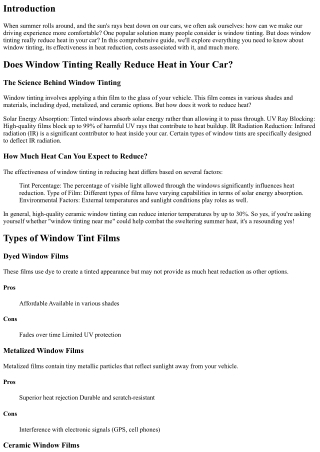 Does Window Tinting Really Reduce Heat in Your Car?