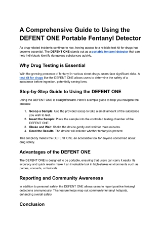 A Comprehensive Guide to Using the DEFENT ONE Portable Fentanyl Detector