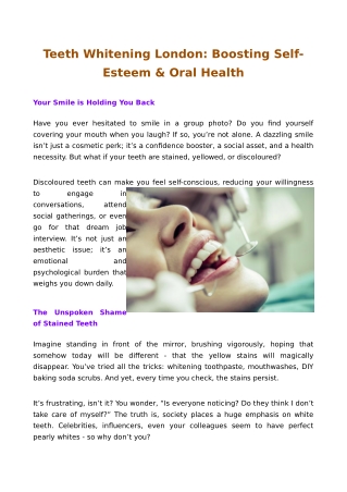 Teeth Whitening London: Boosting Self-Esteem & Oral Health