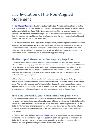 The Evolution of the Non-Aligned Movement