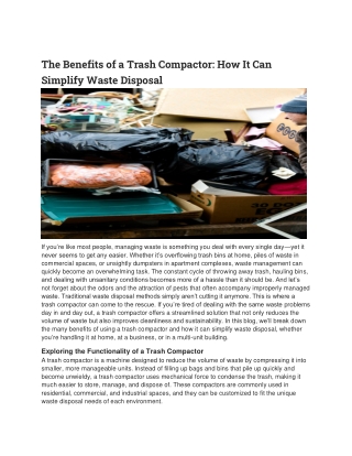 The Benefits of a Trash Compactor How It Can Simplify Waste Disposal