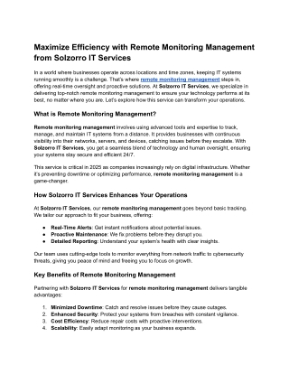 Maximize Efficiency with Remote Monitoring Management from Solzorro IT Services