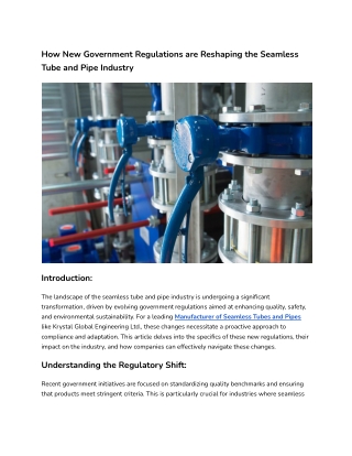 How New Government Regulations are Reshaping the Seamless Tube and Pipe Industry