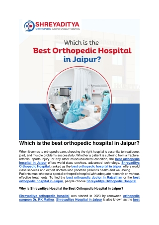Which is the best orthopedic hospital in Jaipur?