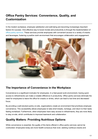 Office Pantry Services Convenience, Quality, and Customization