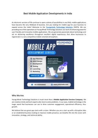Best Mobile Application Developments in India