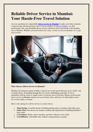 Reliable Driver Service in Mumbai