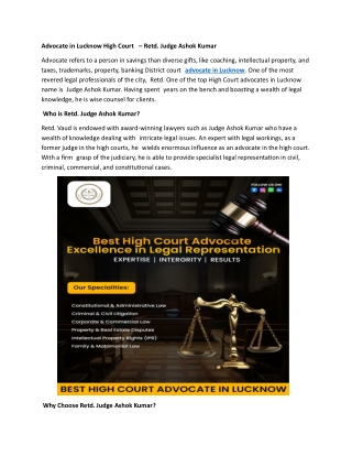 Advocate in Lucknow High Court | Retd judgde Ashok kumar