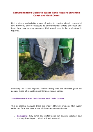 Comprehensive Guide to Water Tank Repairs Sunshine Coast and Gold Coast