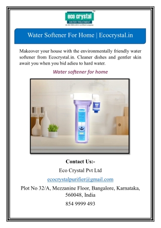 Water Softener For Home | Ecocrystal.in