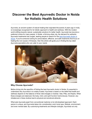 Top Ayurvedic Doctor in Noida for Holistic Healing