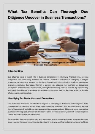 How Due Diligence Procedures help Uncover Tax Benefits?