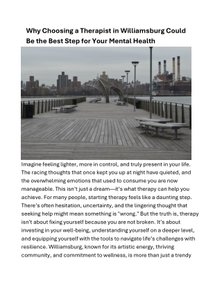 Why Choosing a Therapist in Williamsburg Could Be the Best Step for Your Mental Health