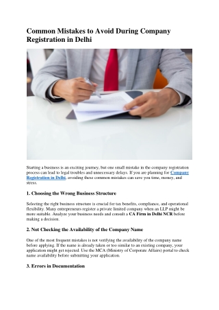 Common Mistakes to Avoid During Company Registration in Delhi