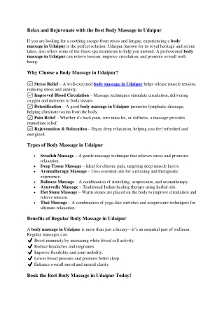 Relax and Rejuvenate with the Best Body Massage in Udaipur Blog