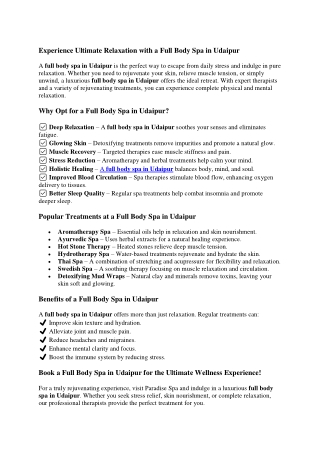 Experience Ultimate Relaxation with a Full Body Spa in Udaipur Blog