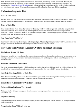 How Auto Tint Protects Against UV Rays and Heat Exposure