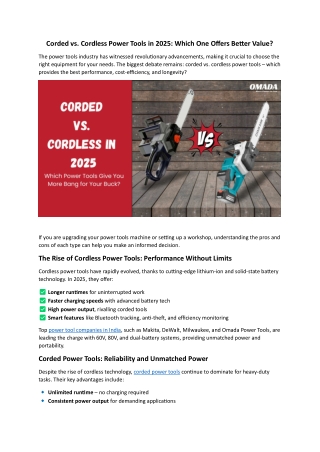 Corded vs. Cordless Power Tools in 2025 Which One Offers Better Value