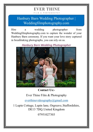 Hanbury Barn Wedding Photographer | Weddingfilmphotography.com