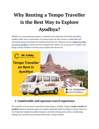 Book Tempo Traveller on Rent in Ayodhya - Mr. Cabby