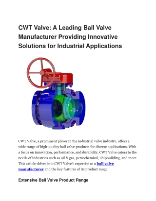 CWT Valve Your Premier Ball Valve Manufacturer for Reliable Customized Solution