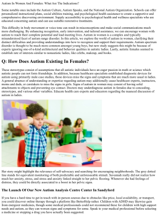 Autism First Indicators And List In Ladies