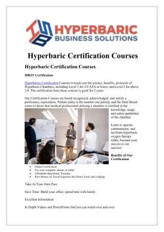 Hyperbaric Certification Course Online