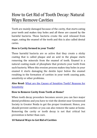 How to Get Rid of Tooth Decay: Natural Ways Remove Cavities
