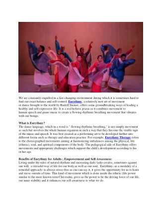 Eurythmy for Adults A Path to Wellness Balance and Self-Expression