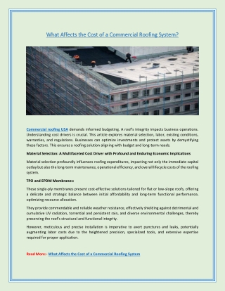 What Affects the Cost of a Commercial Roofing System?