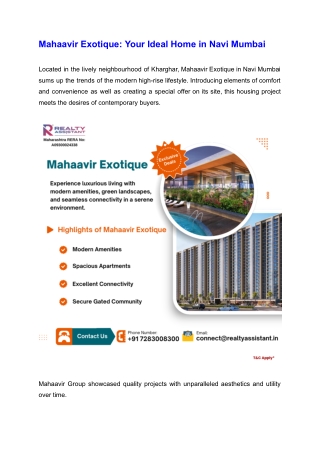 Mahaavir Exotique Your Ideal Home in Navi Mumbai