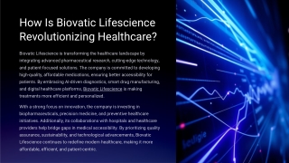 How Is Biovatic Lifescience Revolutionizing Healthcare?