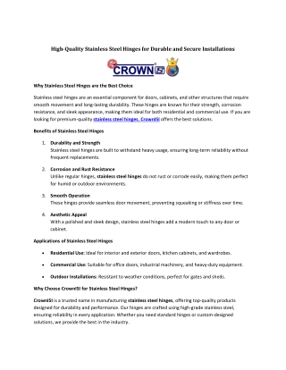 High-Quality Stainless Steel Hinges for Durable and Secure Installations