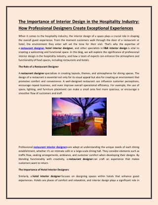 The Importance of Interior Design in the Hospitality Industry