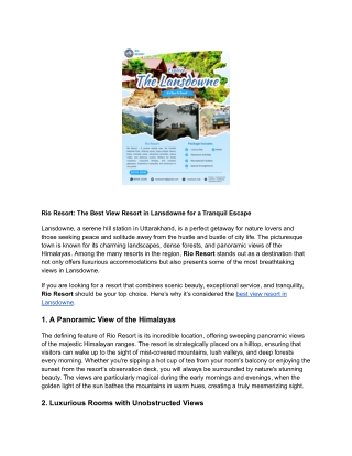 Rio Resort_ The Best View Resort in Lansdowne for a Tranquil Escape