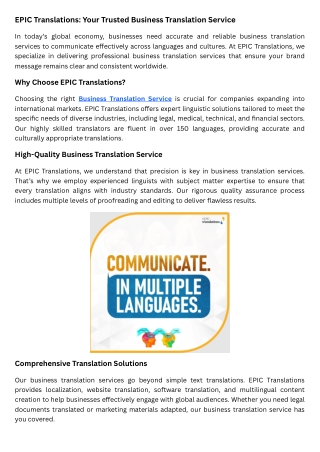 EPIC Translations Your Trusted Business Translation Service