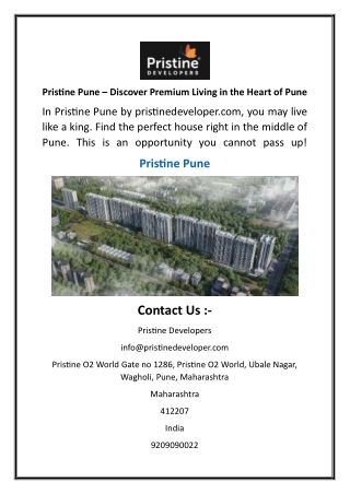 Pristine Pune  Discover Premium Living in the Heart of Pune