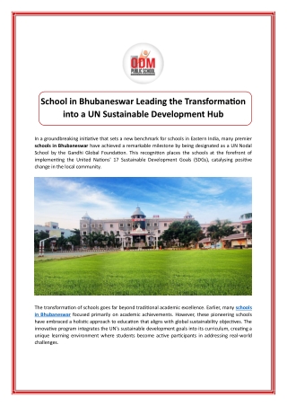 School in Bhubaneswar Leading the Transformation into a UN Sustainable Development Hub
