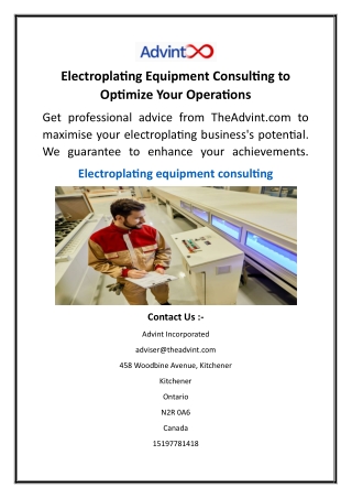 Electroplating Equipment Consulting to Optimize Your Operations