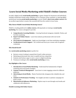 Learn Social Media Marketing with Filskill’s Online Courses