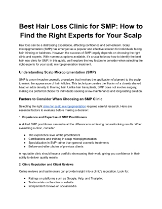 Best Hair Loss Clinic for SMP_ How to Find the Right Experts for Your Scalp