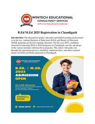 B.Ed M.Ed 2025 Registration in Chandigarh PDF