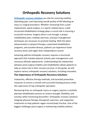 Orthopedic Recovery Solutions