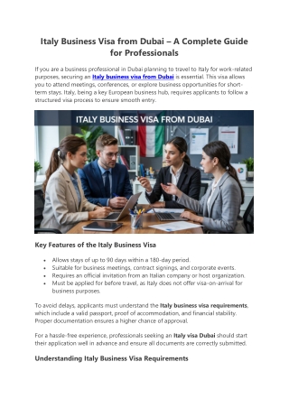 Italy Business Visa from Dubai – A Complete Guide for Professionals