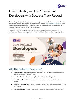 Idea to Reality — Hire Professional Developers with Success Track Record