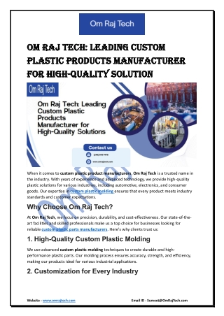 Om Raj Tech Leading Custom Plastic Products Manufacturer for High-Quality Solution