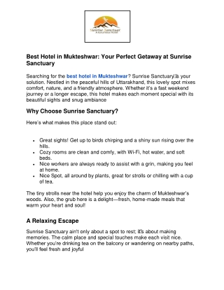 Best Hotel in Mukteshwar