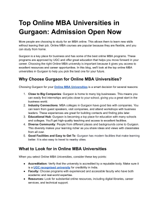 Top Online MBA Universities in Gurgaon_ Admission Open Now