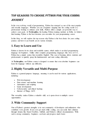 Top Reasons to Choose Python for Your Coding  Journey